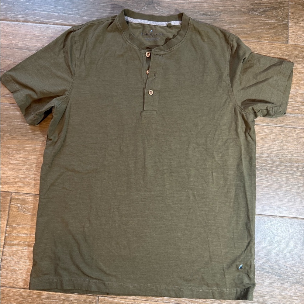 Tailor Vintage olive green men’s Henley T Shirt size medium - Picture 2 of 8